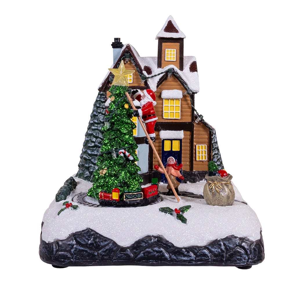 Kurt Adler 8.5-Inch Battery Operated Lighted Musical Santa Village Scene